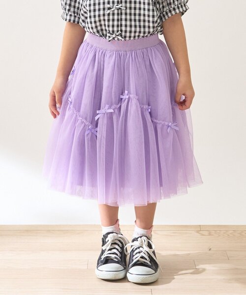 Lycee mine（リセマイン）の「なみなみ切り替えギャザーたっぷりチュールスカート【Lycee mine バレエシリーズ】（スカート・キッズ・ラベンダー/ブラック/ブルーグレー/アイボリー/ピンク・120cm/130cm/100cm/150cm/140cm/110cm）」の4枚目の写真