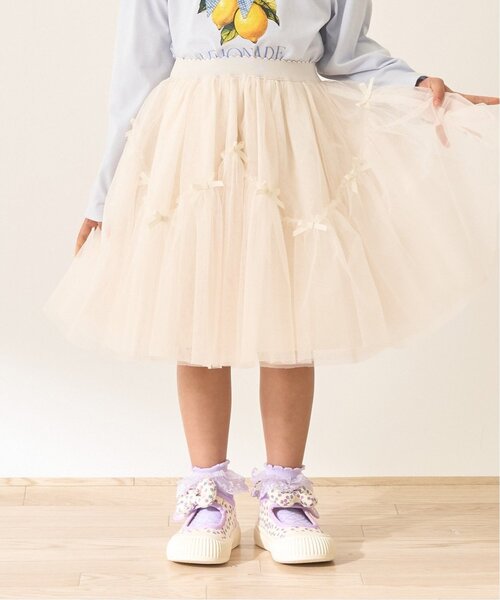 Lycee mine（リセマイン）の「なみなみ切り替えギャザーたっぷりチュールスカート【Lycee mine バレエシリーズ】（スカート・キッズ・ラベンダー/ブラック/ブルーグレー/アイボリー/ピンク・120cm/130cm/100cm/150cm/140cm/110cm）」の2枚目の写真
