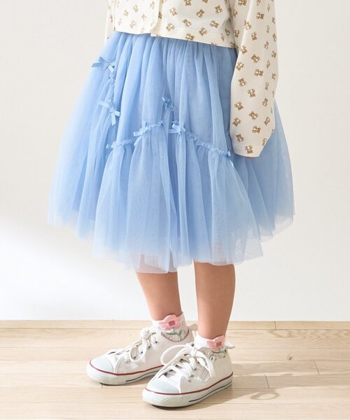 Lycee mine（リセマイン）の「なみなみ切り替えギャザーたっぷりチュールスカート【Lycee mine バレエシリーズ】（スカート・キッズ・ラベンダー/ブラック/ブルーグレー/アイボリー/ピンク・120cm/130cm/100cm/150cm/140cm/110cm）」の3枚目の写真
