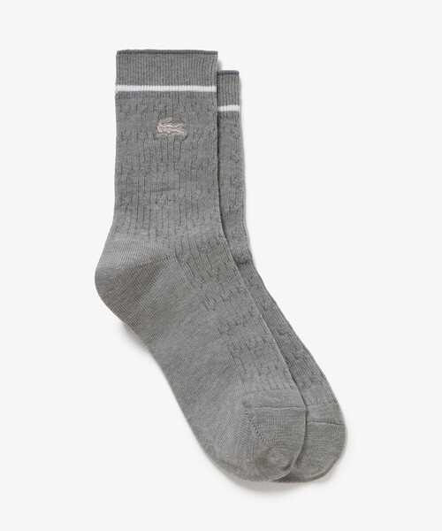 LACOSTE（ラコステ）の「配色ラインケーブルニットソックス 22-24cm（ソックス/靴下・レディース・ブラック/グレー/ホワイト/ライム/ライトグレー・24.0cm）」の4枚目の写真