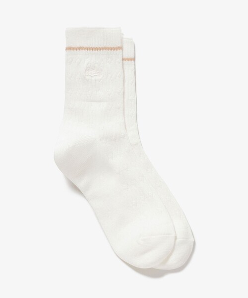 LACOSTE（ラコステ）の「配色ラインケーブルニットソックス 22-24cm（ソックス/靴下・レディース・ブラック/グレー/ホワイト/ライム/ライトグレー・24.0cm）」の2枚目の写真