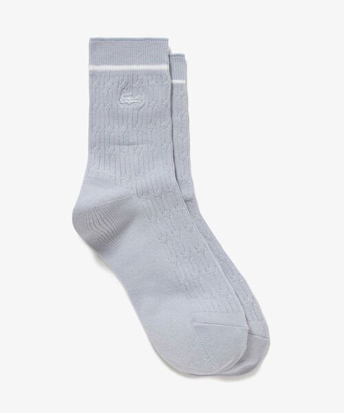 LACOSTE（ラコステ）の「配色ラインケーブルニットソックス 22-24cm（ソックス/靴下・レディース・ブラック/グレー/ホワイト/ライム/ライトグレー・24.0cm）」の10枚目の写真