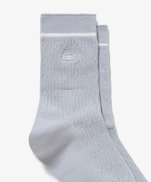 LACOSTE（ラコステ）の「配色ラインケーブルニットソックス 22-24cm（ソックス/靴下・レディース・ブラック/グレー/ホワイト/ライム/ライトグレー・24.0cm）」の11枚目の写真
