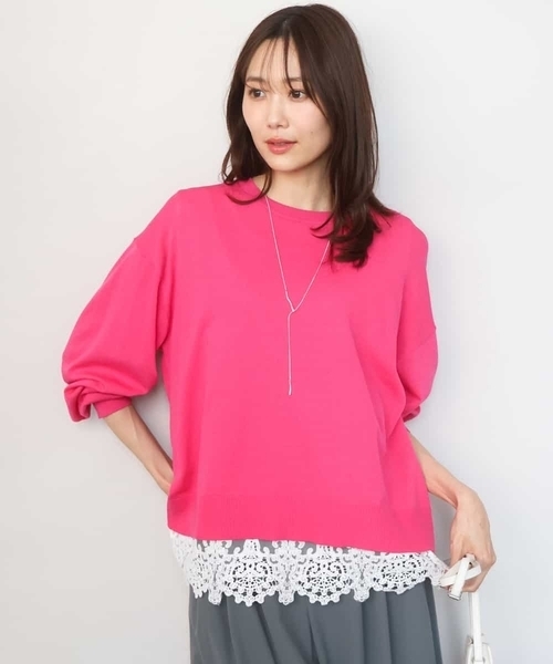 MK MICHEL KLEIN(エムケーミッシェルクラン)の「ハイゲージニット×裾レースタンクトップセット/洗える(ニット/セーター・レディース・ピンク/ラベンダー/ネイビー・38)」の3枚目の写真