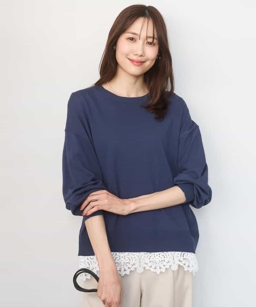 MK MICHEL KLEIN(エムケーミッシェルクラン)の「ハイゲージニット×裾レースタンクトップセット/洗える(ニット/セーター・レディース・ピンク/ラベンダー/ネイビー・38)」の4枚目の写真