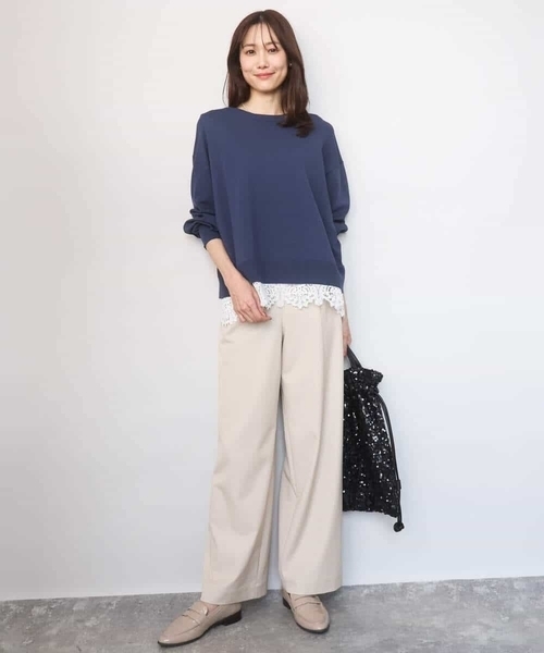 MK MICHEL KLEIN(エムケーミッシェルクラン)の「ハイゲージニット×裾レースタンクトップセット/洗える(ニット/セーター・レディース・ピンク/ラベンダー/ネイビー・38)」の5枚目の写真