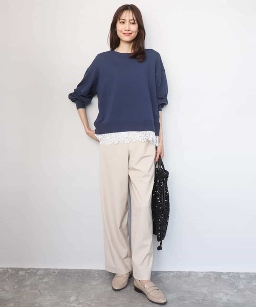 MK MICHEL KLEIN(エムケーミッシェルクラン)の「ハイゲージニット×裾レースタンクトップセット/洗える(ニット/セーター・レディース・ピンク/ラベンダー/ネイビー・38)」の6枚目の写真