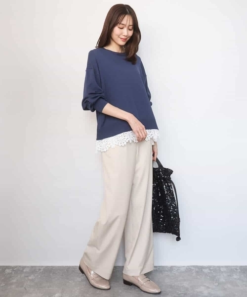 MK MICHEL KLEIN(エムケーミッシェルクラン)の「ハイゲージニット×裾レースタンクトップセット/洗える(ニット/セーター・レディース・ピンク/ラベンダー/ネイビー・38)」の7枚目の写真