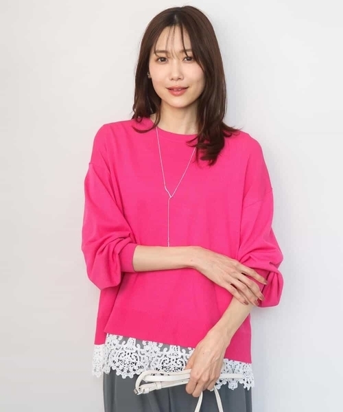 MK MICHEL KLEIN(エムケーミッシェルクラン)の「ハイゲージニット×裾レースタンクトップセット/洗える(ニット/セーター・レディース・ピンク/ラベンダー/ネイビー・38)」の8枚目の写真