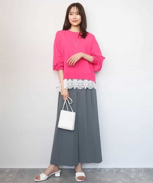 MK MICHEL KLEIN(エムケーミッシェルクラン)の「ハイゲージニット×裾レースタンクトップセット/洗える(ニット/セーター・レディース・ピンク/ラベンダー/ネイビー・38)」の9枚目の写真