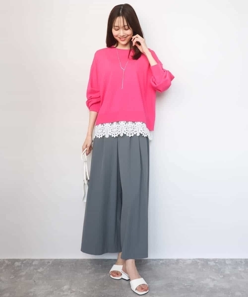 MK MICHEL KLEIN(エムケーミッシェルクラン)の「ハイゲージニット×裾レースタンクトップセット/洗える(ニット/セーター・レディース・ピンク/ラベンダー/ネイビー・38)」の11枚目の写真