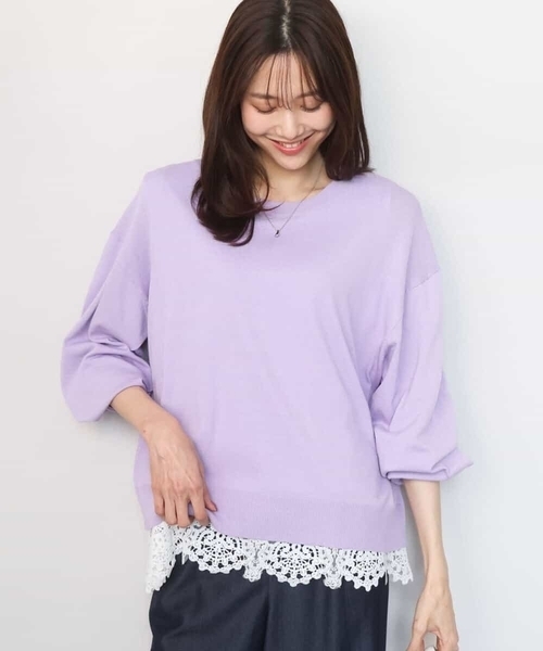 MK MICHEL KLEIN(エムケーミッシェルクラン)の「ハイゲージニット×裾レースタンクトップセット/洗える(ニット/セーター・レディース・ピンク/ラベンダー/ネイビー・38)」の12枚目の写真