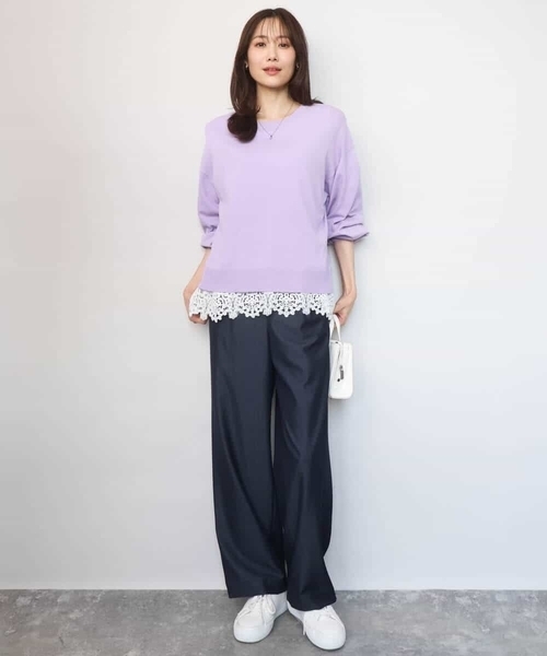 MK MICHEL KLEIN(エムケーミッシェルクラン)の「ハイゲージニット×裾レースタンクトップセット/洗える(ニット/セーター・レディース・ピンク/ラベンダー/ネイビー・38)」の13枚目の写真