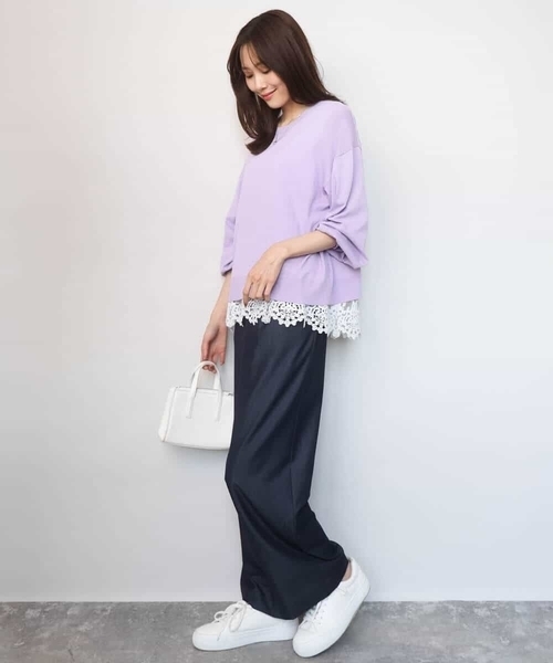 MK MICHEL KLEIN(エムケーミッシェルクラン)の「ハイゲージニット×裾レースタンクトップセット/洗える(ニット/セーター・レディース・ピンク/ラベンダー/ネイビー・38)」の14枚目の写真