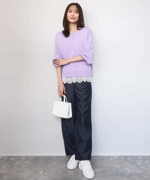 MK MICHEL KLEIN(エムケーミッシェルクラン)の「ハイゲージニット×裾レースタンクトップセット/洗える(ニット/セーター・レディース・ピンク/ラベンダー/ネイビー・38)」の15枚目の写真