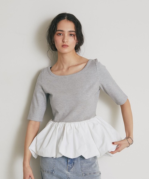 ARVELLIA(アルベリア)の「ASYMMETRIC BALLOON TOP(Tシャツ/カットソー・レディース・グレー/ブラック・M)」の20枚目の写真