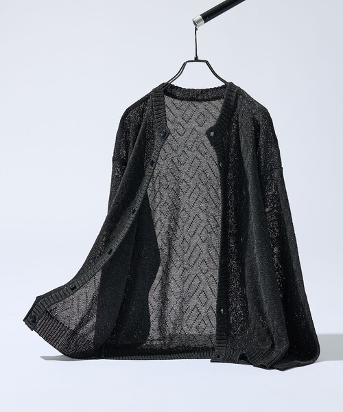 ABAHOUSE（アバハウス）の「ドライタッチ ペーパーライク クルーネックカーディガン（カーディガン/ボレロ・メンズ・ベージュ/ピンクベージュ/ブラック/グレー・46/48）」の2枚目の写真