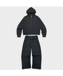 SET_ハッシュキャロットスタッズフリルワッフルスウェットセットアップ 2カラー