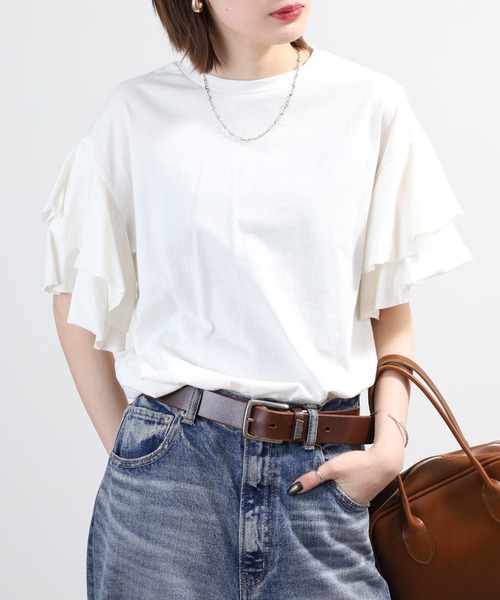 FUNALIVE（ファンアライブ）の「コットンフレア袖カットソー 半袖（Tシャツ/カットソー・レディース・ベージュ/オフホワイト/ブラック/ベージュ系1・M～Ｌ/LL～3L）」の9枚目の写真