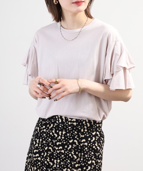 FUNALIVE（ファンアライブ）の「コットンフレア袖カットソー 半袖（Tシャツ/カットソー・レディース・ベージュ/オフホワイト/ブラック/ベージュ系1・M～Ｌ/LL～3L）」の15枚目の写真