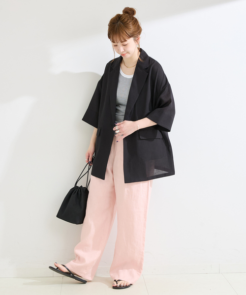 B.C STOCK（ベーセーストック）の「手洗い可 / ハーフスリーブジャケット（テーラードジャケット・レディース・ベージュ/ブラック・FREE）」の17枚目の写真