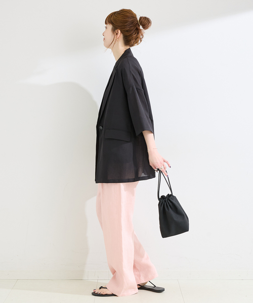 B.C STOCK（ベーセーストック）の「手洗い可 / ハーフスリーブジャケット（テーラードジャケット・レディース・ベージュ/ブラック・FREE）」の18枚目の写真