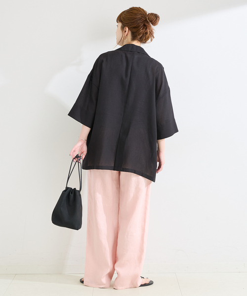 B.C STOCK（ベーセーストック）の「手洗い可 / ハーフスリーブジャケット（テーラードジャケット・レディース・ベージュ/ブラック・FREE）」の19枚目の写真