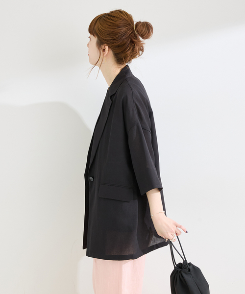 B.C STOCK（ベーセーストック）の「手洗い可 / ハーフスリーブジャケット（テーラードジャケット・レディース・ベージュ/ブラック・FREE）」の21枚目の写真