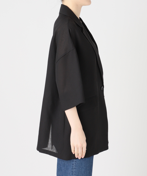 B.C STOCK（ベーセーストック）の「手洗い可 / ハーフスリーブジャケット（テーラードジャケット・レディース・ベージュ/ブラック・FREE）」の3枚目の写真