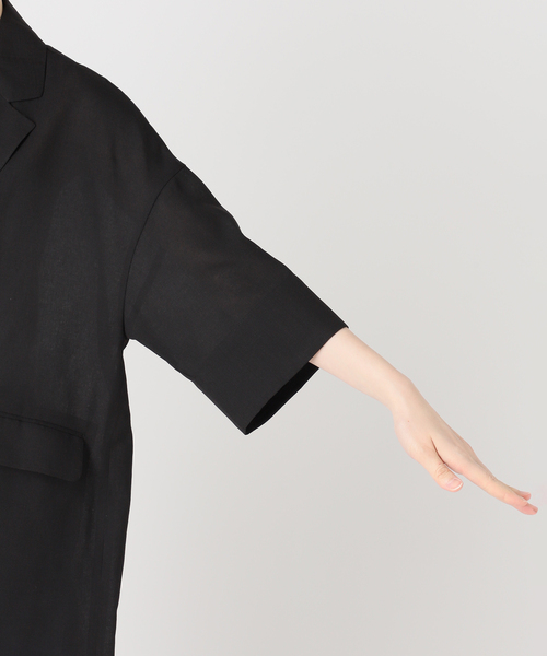 B.C STOCK（ベーセーストック）の「手洗い可 / ハーフスリーブジャケット（テーラードジャケット・レディース・ベージュ/ブラック・FREE）」の4枚目の写真