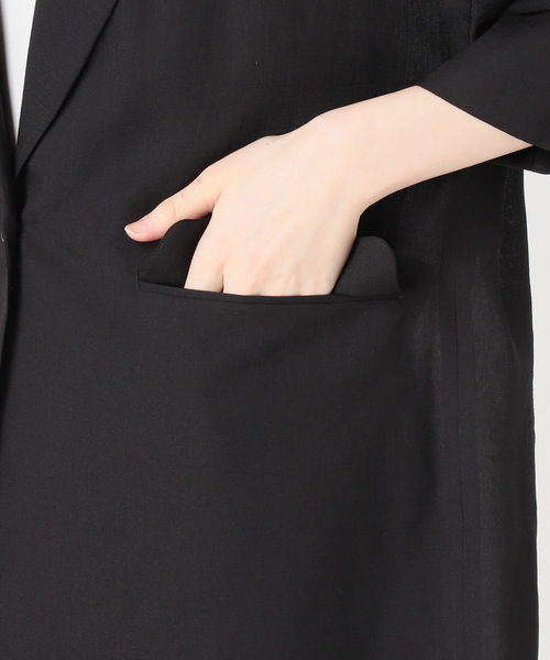 B.C STOCK（ベーセーストック）の「手洗い可 / ハーフスリーブジャケット（テーラードジャケット・レディース・ベージュ/ブラック・FREE）」の5枚目の写真