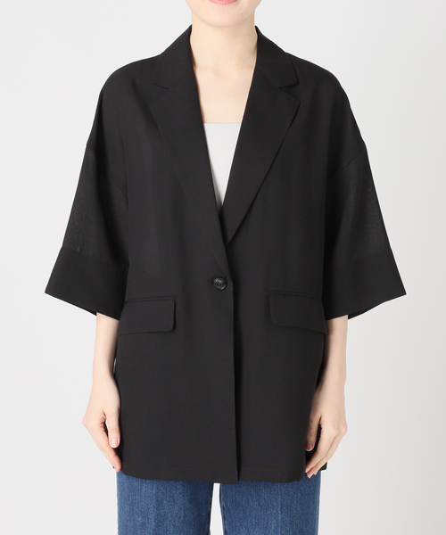 B.C STOCK（ベーセーストック）の「手洗い可 / ハーフスリーブジャケット（テーラードジャケット・レディース・ベージュ/ブラック・FREE）」の7枚目の写真