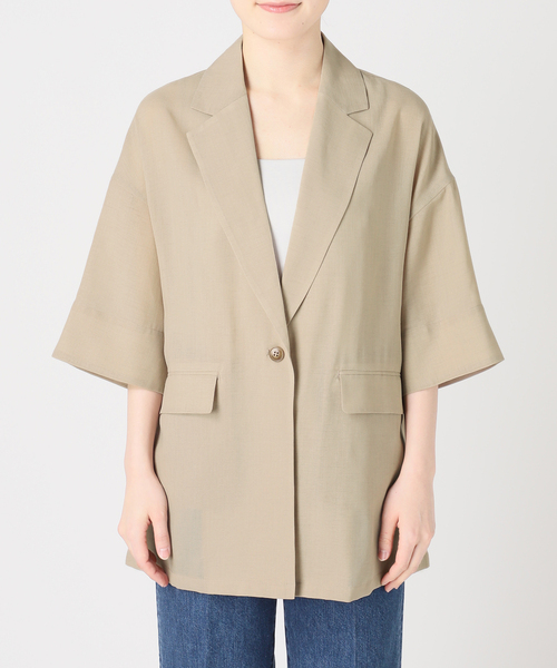 B.C STOCK（ベーセーストック）の「手洗い可 / ハーフスリーブジャケット（テーラードジャケット・レディース・ベージュ/ブラック・FREE）」の10枚目の写真