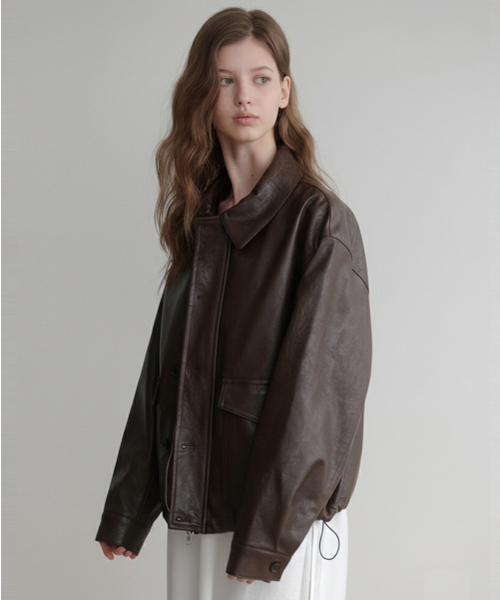 LENAV(ルナブ)の「hidden Pocket Leather Jacket (brown)(ライダースジャケット・レディース・その他・LARGE/MEDIUM)」の1枚目の写真