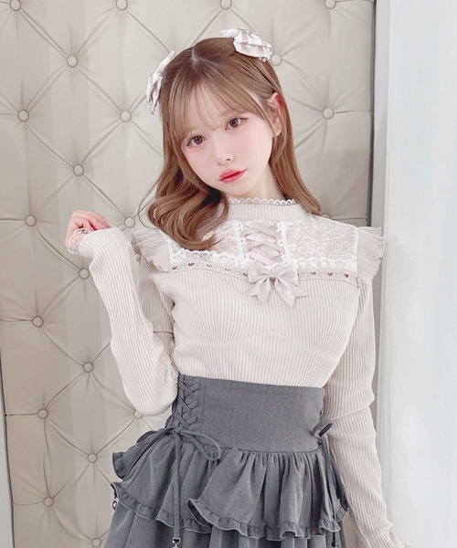 MA*RS(アメーバーマーズ)の「ハートレース×レースアップテレコトップス(Tシャツ/カットソー・レディース・ブラック×ホワイト/ピンク/ホワイト/ブラック・FREE)」の4枚目の写真