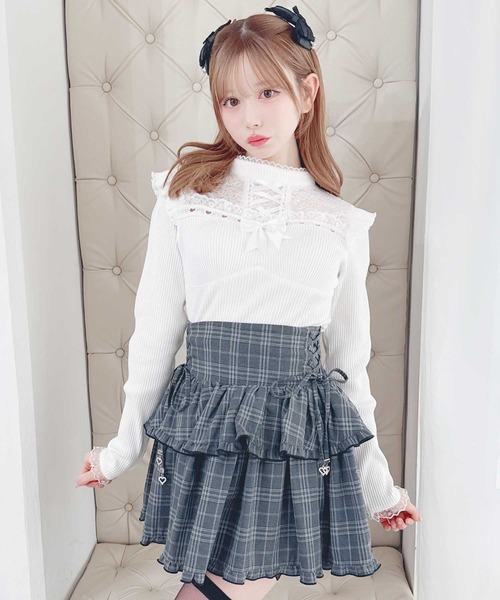 MA*RS(アメーバーマーズ)の「ハートレース×レースアップテレコトップス(Tシャツ/カットソー・レディース・ブラック×ホワイト/ピンク/ホワイト/ブラック・FREE)」の5枚目の写真