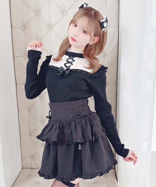 MA*RS(アメーバーマーズ)の「ハートレース×レースアップテレコトップス(Tシャツ/カットソー・レディース・ブラック×ホワイト/ピンク/ホワイト/ブラック・FREE)」の15枚目の写真