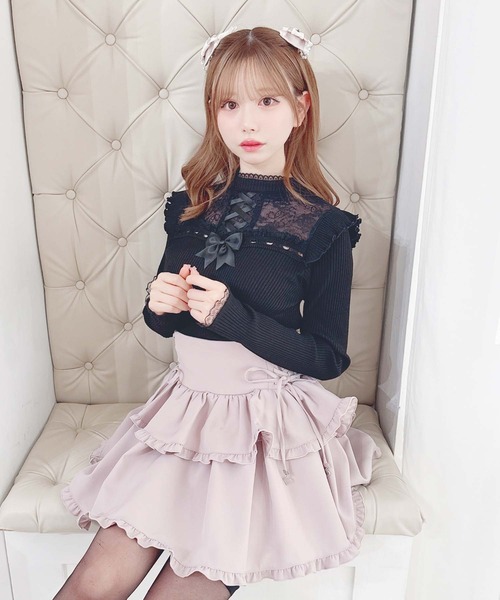 MA*RS(アメーバーマーズ)の「ハートレース×レースアップテレコトップス(Tシャツ/カットソー・レディース・ブラック×ホワイト/ピンク/ホワイト/ブラック・FREE)」の11枚目の写真