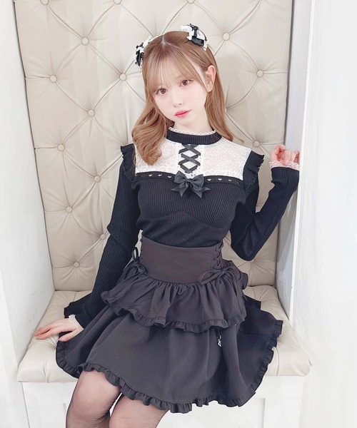 MA*RS(アメーバーマーズ)の「ハートレース×レースアップテレコトップス(Tシャツ/カットソー・レディース・ブラック×ホワイト/ピンク/ホワイト/ブラック・FREE)」の16枚目の写真