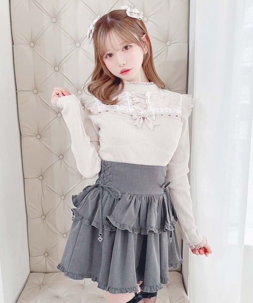 MA*RS(アメーバーマーズ)の「ハートレース×レースアップテレコトップス(Tシャツ/カットソー・レディース・ブラック×ホワイト/ピンク/ホワイト/ブラック・FREE)」の20枚目の写真
