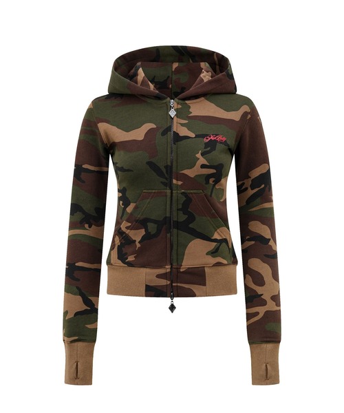 SupBaby by SUPPLIER(サプベイビーバイサプライヤー)の「ジップフーディ|Baby Cross Zip Hoodie - Tight Fit |SupBaby by SUPPLIER(パーカー・レディース・ライトピンク/ブラック/グリーン系カモフラージュ・ONE SIZE)」の4枚目の写真