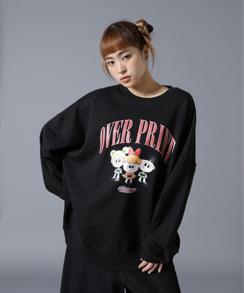 over print(オーバープリント)の「overprint/オーバープリント/The Powerpuff Galver:2sweat(スウェット・レディース・ブラック・XL/L/M)」の1枚目の写真