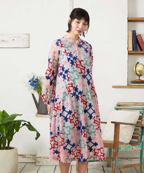 Jocomomola（ホコモモラ）の「Caballerias アニマルジャカードシアーワンピース（ワンピース・レディース・ダークインディゴブルー/ライトピンク・40）」の7枚目の写真