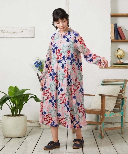 Jocomomola（ホコモモラ）の「Caballerias アニマルジャカードシアーワンピース（ワンピース・レディース・ダークインディゴブルー/ライトピンク・40）」の8枚目の写真