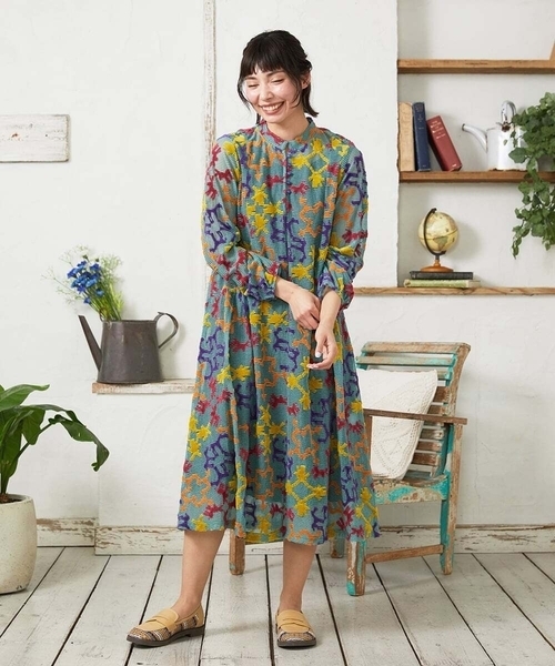 Jocomomola（ホコモモラ）の「Caballerias アニマルジャカードシアーワンピース（ワンピース・レディース・ダークインディゴブルー/ライトピンク・40）」の13枚目の写真