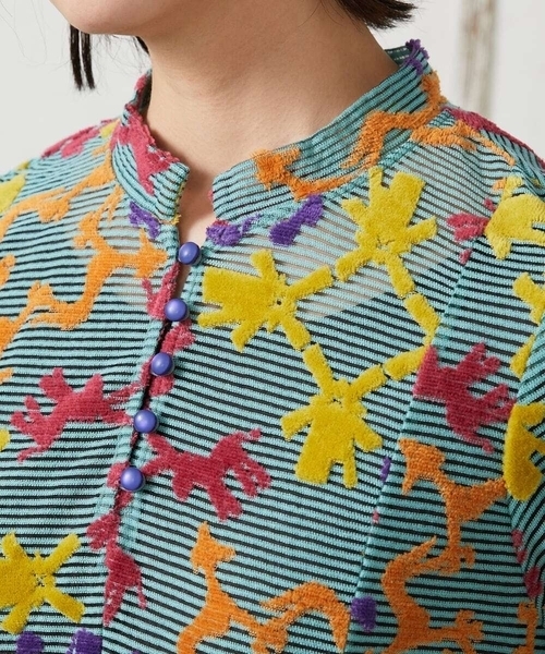 Jocomomola（ホコモモラ）の「Caballerias アニマルジャカードシアーワンピース（ワンピース・レディース・ダークインディゴブルー/ライトピンク・40）」の16枚目の写真