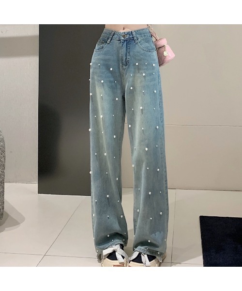 CHEER(チアー)の「パール付デニムパンツ(デニムパンツ・レディース・サックスブルー・L)」の1枚目の写真
