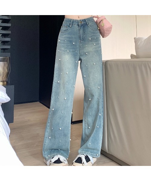 CHEER(チアー)の「パール付デニムパンツ(デニムパンツ・レディース・サックスブルー・L)」の10枚目の写真