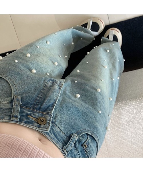 CHEER(チアー)の「パール付デニムパンツ(デニムパンツ・レディース・サックスブルー・L)」の13枚目の写真