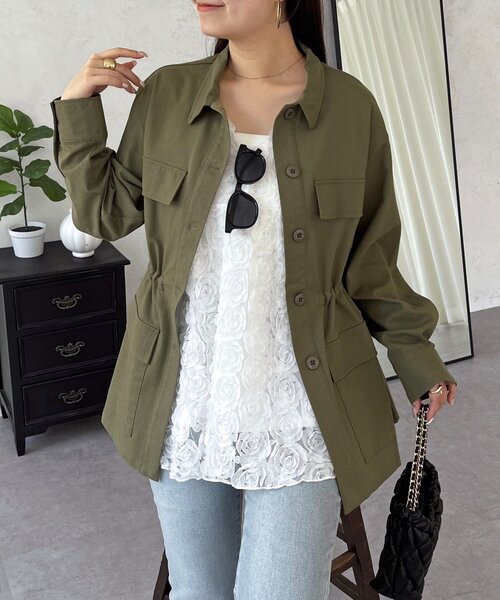 prose verse(プロズヴェール)の「ドロストペプラムミリタリーシャツジャケット(シャツ/ブラウス・レディース・カーキ・LARGE/MEDIUM)」の1枚目の写真